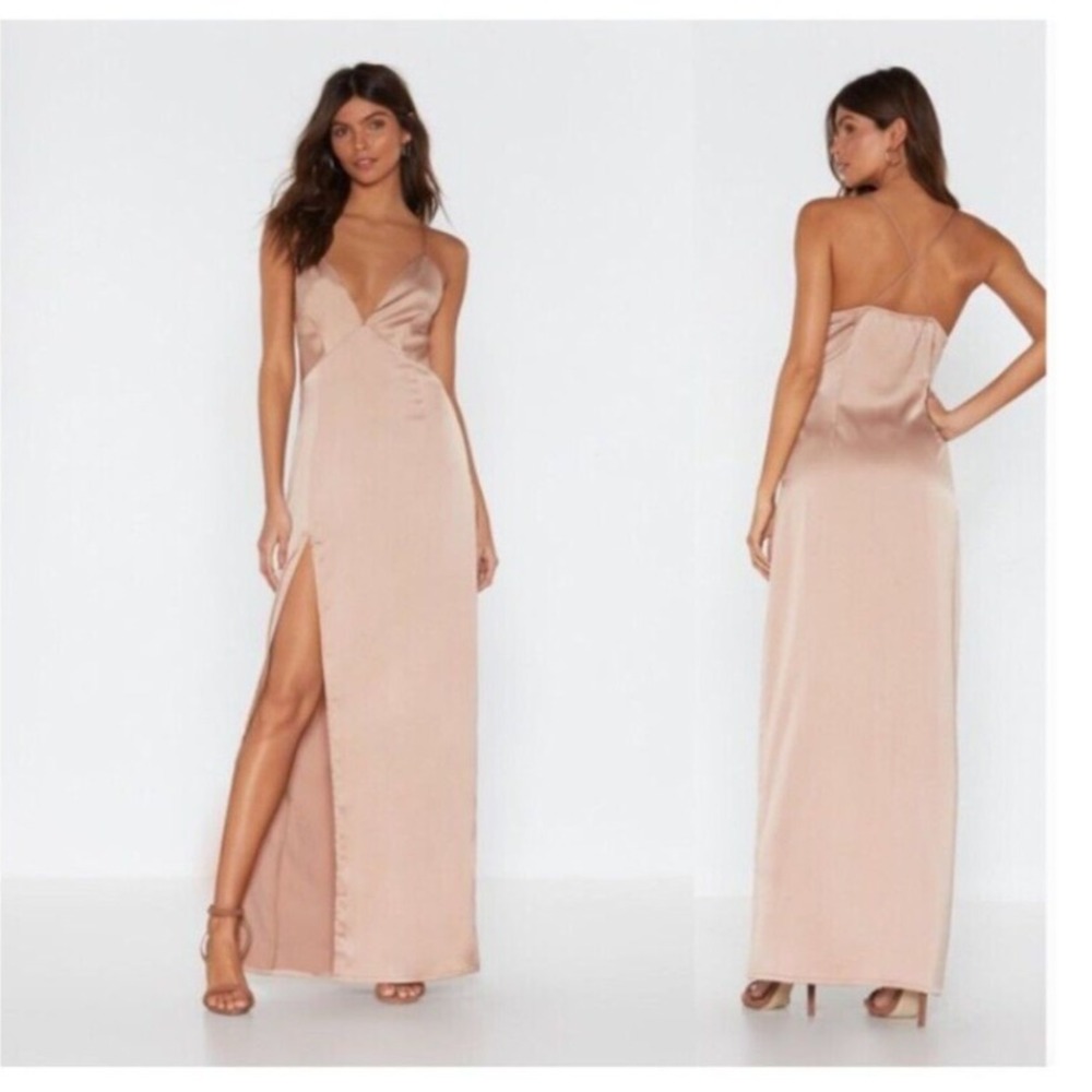 Nasty Gal Maxi Dress Womens 4 Look at You Sexy Satin‎ Nude Babydoll Coquette Y2K